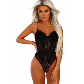 Red Lace Panelled Bodysuit Black